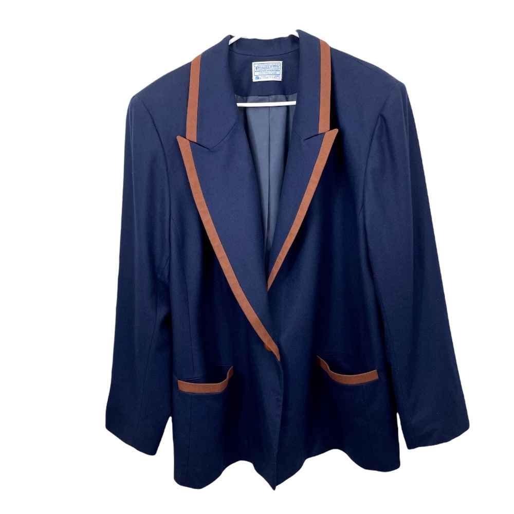 Vintage Pendleton Dark Blue Blazer Suede Lining Women 22W 100% Virgin Wool USA